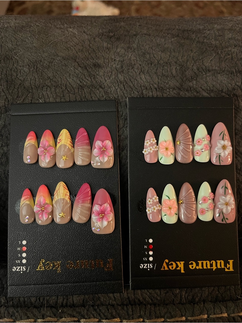 Floral Ombre Press-On Nails Set - Pink, Peach & Mint